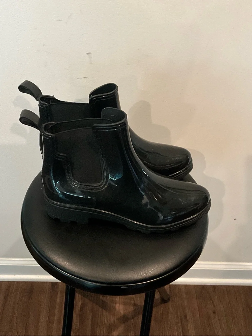 Capelli of New York Glossy Black Chelsea Rain Ankle Boots